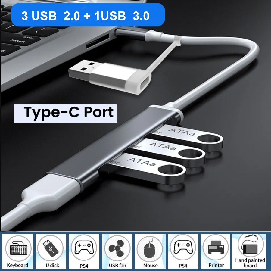 Адаптер Type-c + USB , 3 USB 2.0/ 1USB 3.0